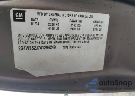 2004 Buick Century из США, поврежденный, VIN 2G4WS52J741294249